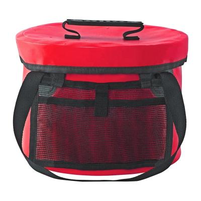 China Sink Water Container Viable Portable Folding Bucket with Lid and Handy Tool Mesh Pocket Collapsible Bucket for Fishing and Camping for sale