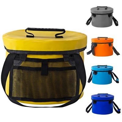 China 2019 New Multifunctional Folding Portable Travel Sink Folding Outdoor Lavatory Bucket Viable With Removable Lid And Tool Mesh Pocket for sale