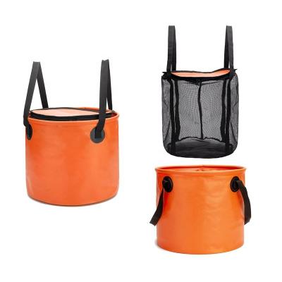 China 2021 Viable Newest Design Large Capacity PVC Fishing Cartons Folding Foldable Water Bucket With Lid 28L Fishing Net Bag for sale