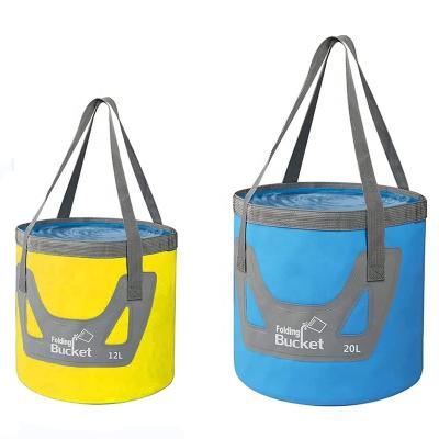 China Portable Basin 12L 500D PVC Tarpaulin Waterproof Camping Picnic Foldable Fishing Water Bucket for sale