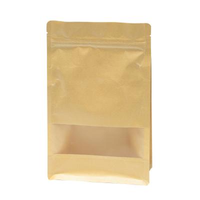 China Food Packaging Flat Square Bottom Greaseproof Brown Kraft Paper Bags With Window for sale