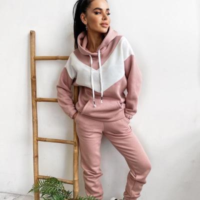 China Anti-Wrinkle Joggers Pants Set Two Piece Patchwork Winter 2 Piece Clothing Sets For Women Tracksuit Jogger Sweatpants And Hoodie Set for sale