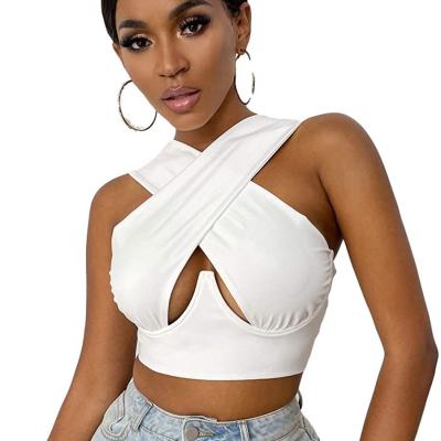 China Women's 2021 new summer fashion fall anti-pilling halter tops and blouses top frame cross ladies wrap shirt cavity for sale