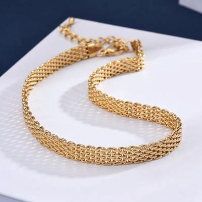 China Environmental Friendly Tarnish Free Women's 18k Gold Plated Woven Stainless Steel Jewelry Mesh Chain Choker Necklace Waterproof for sale