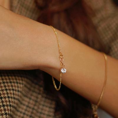 China 2021 New Arrival Ladies 14k Environmental Friendly Gold Filled Figaro Cubic Zirconia Chain Bracelet Stainless Steel Bangles Tasty Jewelry for sale