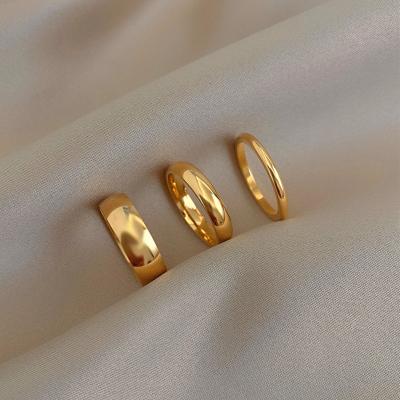 China Tarnish Finger Rings Thin Band 18k Stainless Steel Delicacy Gold Plated Stackable Statement Free And Water Resistant Ring Women for sale