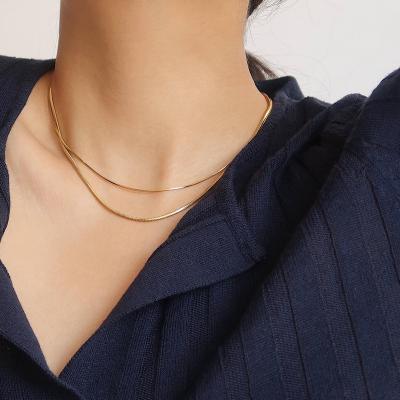 China Delicate Friendly Material 18K Gold Filled Snake Chain Necklace Stainless Steel Thin Skinny Choker Layering Necklace For Women for sale