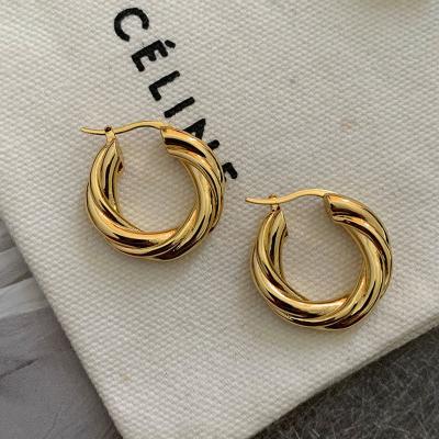 China Simple Environmental Friendly 18K Gold Plated Stainless Steel Jewelry Chunky Thick Gold Circle Twisted Hypoallergenic Hoop Earrings for sale