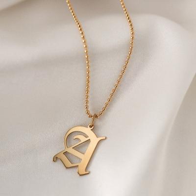 China Not Fade Stainless Steel 18k Gold Plated Vintage Old English Initial Letter Necklace Gothic Letter Pendant Necklace for sale