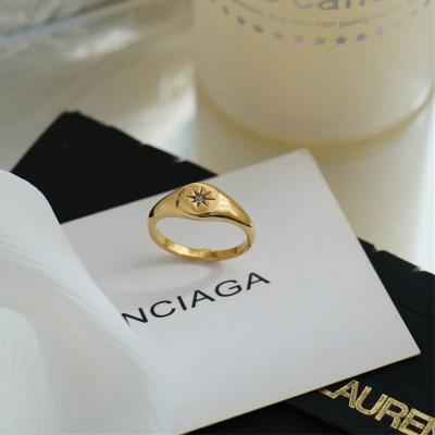 China Environmental Friendly Stainless Steel 18K Gold Plated Rings Design AAA Single Zircon Stone North Star Ring Women Jewelry for sale