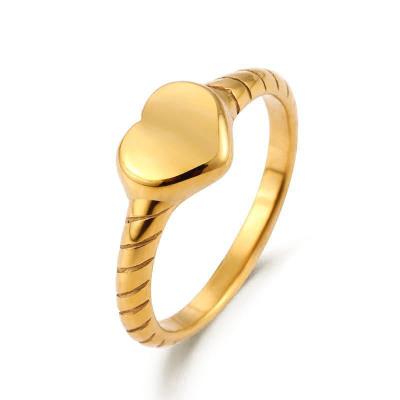 China High End Environmental Friendly Wholesale 18K Gold Plated Stainless Steel Jewelry Stacking Rings Heart Tasty Seal Ring For Women Non Tarnish for sale