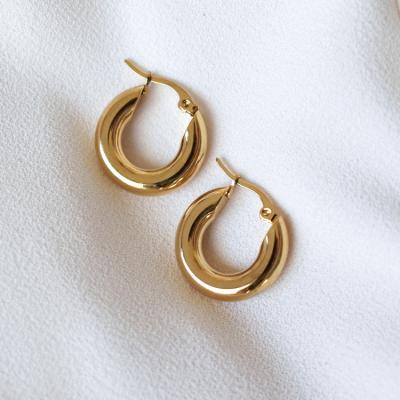 China Environmental Friendly Minimalist 18K Gold Plated Stainless Steel Chunky Thick Hoop Earrings Hypoallergenic For Women Jewelry for sale