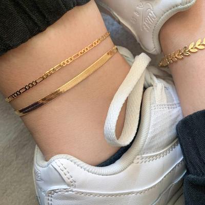 China The color will last a long time without tarnishing tasty women 14k gold plated stainless steel foot bracelet snake chain anklets herringbone feet jewelry for sale