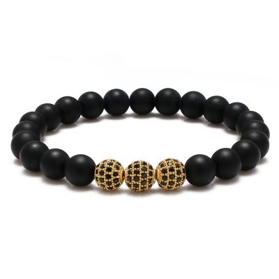 China Wholesale FASHIONABLE 8mm Inlaid CZ Balls Charm Natural Stone Matte Agate Beads Men's Bracelet for sale