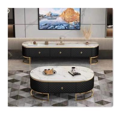 China Durable Wholesale Furniture Design Modern Coffee Tables Metal Customized Living Style Stainless Sets Marble Top Tea Table for sale