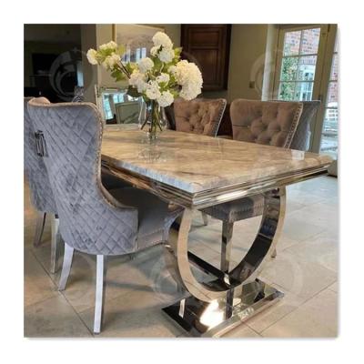 China Modern Design Durable Dining Table 4 Seater Set For Dining Room Furniture Table Stainless Steel Marble Top Base for sale