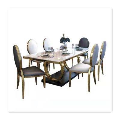 China Strong and Firm Combination of New Italy Durable Design Dining Table High Quality Flat Marble Rock Pattern Dining Table and Chair for sale