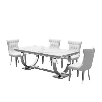 China (Other) restaurant furniture marble adjustable dining table set luxury silver metal dining table for sale for sale