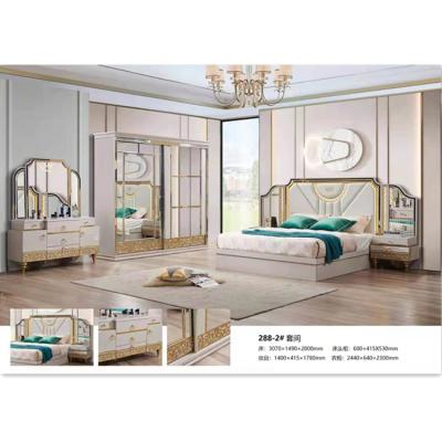 China Bookcase headboard wholesale price latest design bed set furniture bedroom with led light large double bed home use for sale