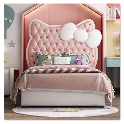 China Princess Design Furniture Children's Bed Cute Pink Color Children's Single Bed Comfortable Modern Leather Headboard Wooden Frame Bed For Bedroom for sale