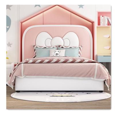 China Comfortable Modern Style Princess Pink Kids Bed Solid Wood Frame Double Storage Kids Furniture Sets Bedroom Furniture for sale