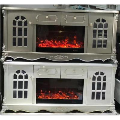 China Durable White / Golden Electric Led Flame Living Room TV Stand Cabinet With Fireplace for sale