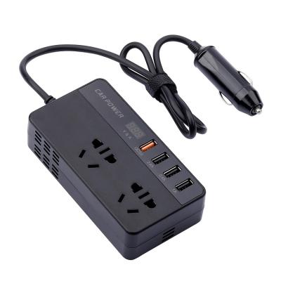 China Custom Aluminum Shell QC 3.0 USB Dual AC Inverters 200W 12v DC to 200 Watt AC Power Inverter Charging Mini Car Charger for Laptop Phone for sale