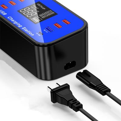 China PD 18w QC 3.0 QC 3.0 Left Quick Charger QC2.0 8 USB HUB Charger Multi Universal Type LED Display for sale