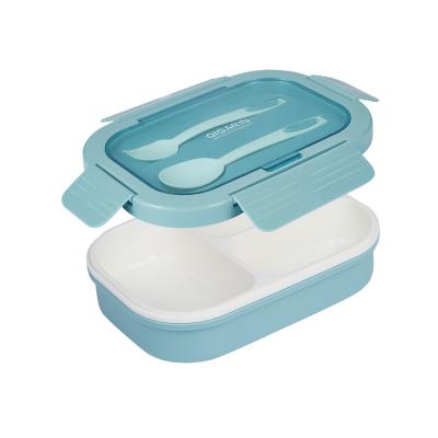 China Hot Selling Microwavable Bento Box Plastic Microwavable Lunch Box Compartments Safe Lunch Box With Tableware for sale