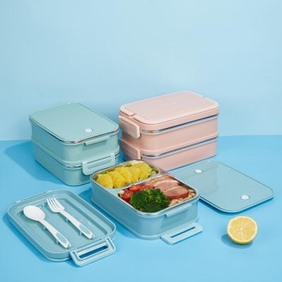 China Double Layer Portable Lunch Box 304 Stainless Steel Food Lunch Box Microwavable Insulated Warmer Container for sale