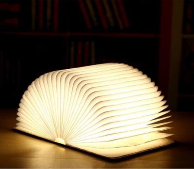 China USB Cargeable Foldable Page Wooden Cover Book Shape LED Light For Home for sale