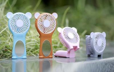 China New Foldable USB Bear Mirror Cooling Fan Portable Rechargable Fashion Handheld Fan for sale