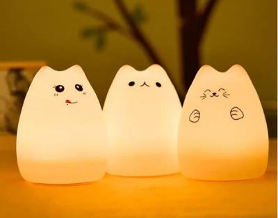 China USB Charge Carton Silicone Night Light Multicolor Cute Cat Silicone Soft Nursery Lamp for sale