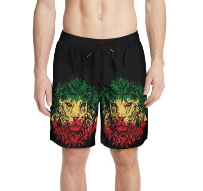 China Factory Plus Size OEM Custom Design Printed Animal Lion Polyester Custom All Over Print Beach Shorts for sale