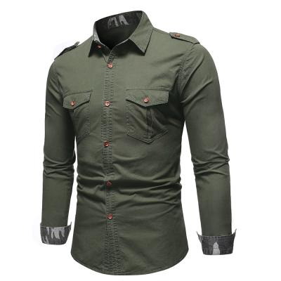 China OEM ODM logo new fashion anti-pilling sleeve button cotton slim fit work shirt custom double long pocket for man for sale