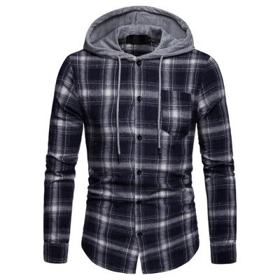 China Anti-pilling Customize Men's Woven Formal Checked Hooded Flannel Shirts Hood Check Shirts Label Long Sleeve Shirts for sale