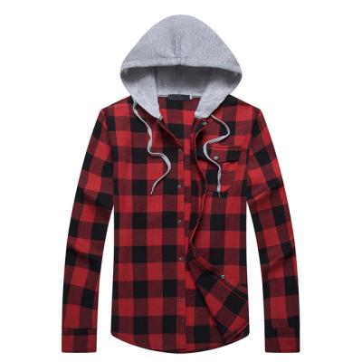 China Anti-pilling new exclusive style 100% cotton organic cotton men's long sleeve button pocket flannel checked shirt hooded shirt flash for sale