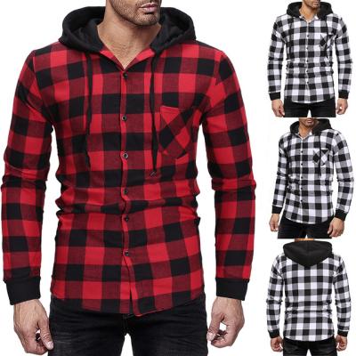 China China supplier wholesale custom anti-pilling flannel checked shirt for men black and red checked shirt hooded shirt for sale