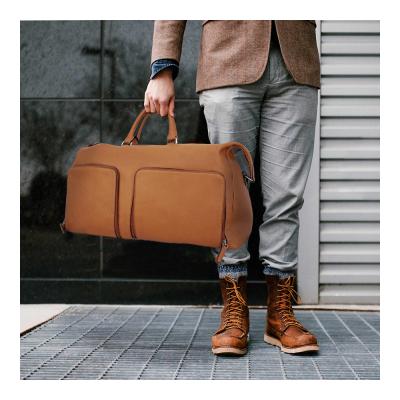 China Softback Customized Logo PU Duffel Bag Leather Waterproof Business Travel Bag Suit Bag For Men for sale