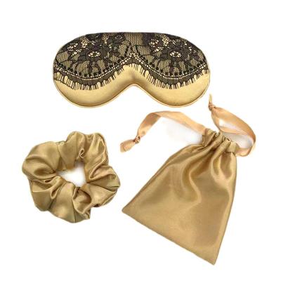 China Shading Light Silky Eye Mask 3Piece Headband Set Lace Smooth Visor Gift Box Satin Eye Cover Comfortable Fashion Hair Band For Women for sale