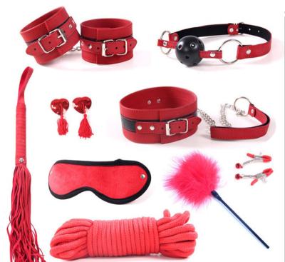 China Luxury Wholesale PU Leather Sexy Toys Set 9pcs Bondage Set Adult Game Sexy Tool for sale