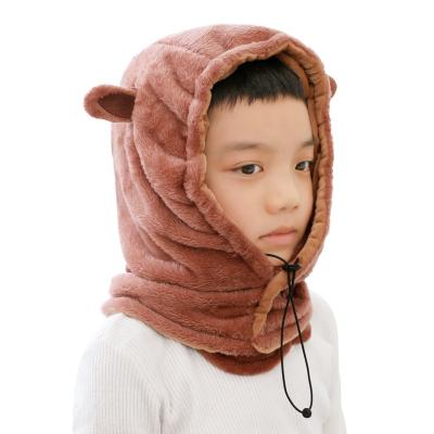 China Outdoor JOINT hot sale cute bear design fiber cloth keep warm hat and mask set for kids for sale