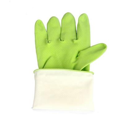 China Velvet lining heat resistance cleaning gloves food grade household latex cheap yellow-orange flocklined glove for sale