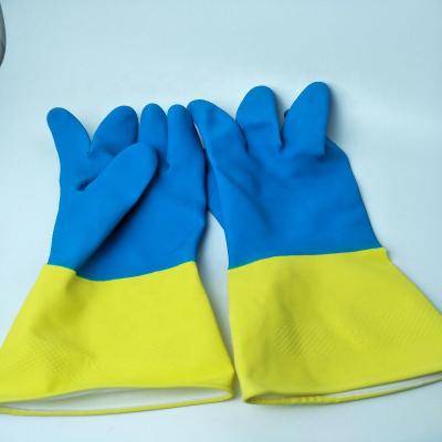 China Cheap Color Embossed Household Latex Flocklined Glove Double Screen Touch Heat Resistance Cleaning Gloves Food Grade for sale