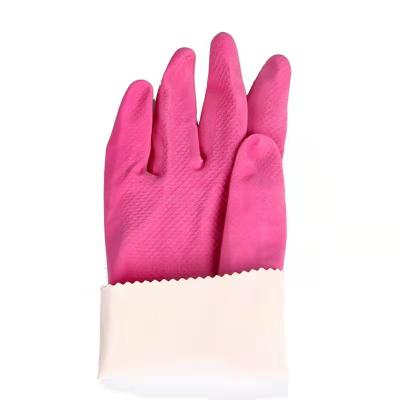 China Velvet lined cheap yellow orange fish scale embossed heat resistance cleaning gloves food grade household latex flocklined glove for sale