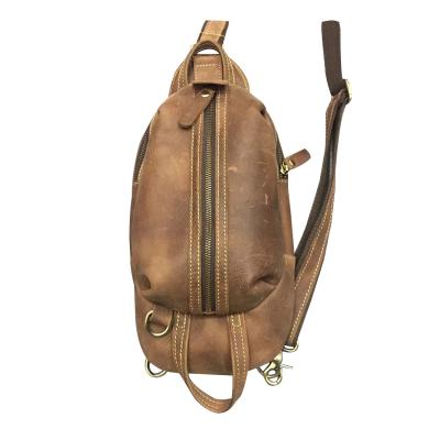 China High Quality Genuine Crazy Horse Leather Sling Bag Mens Vintage Style Trunk Bag In Stock Free Logo Customize Service 1 Minute Order for sale