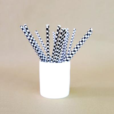 China Traditional High Quality Geometric Pattern Customized Black Paper Straws 6*197mm Food Grade Straws for sale