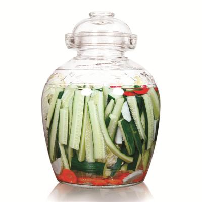 China High Quality Freshness Preservation Barrel Kimchi Glass Jar With Lid 2.5/5/6.4/10l Sealed Clear Glass Kimchi Drink Jar for sale