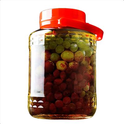 China Clear Freshness Preservation Wholesale Price Glass Bottle Kimchi Drink Cans Barrel Fruit Wine Glass Bottle With Plastic Sealing Lid for sale