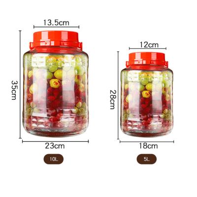 China High Quality Cheap Freshness Preservation Fruit Wine Bottle Glass Bucket With Plastic Lid Kimchi Clear Glass Beverage Jar for sale